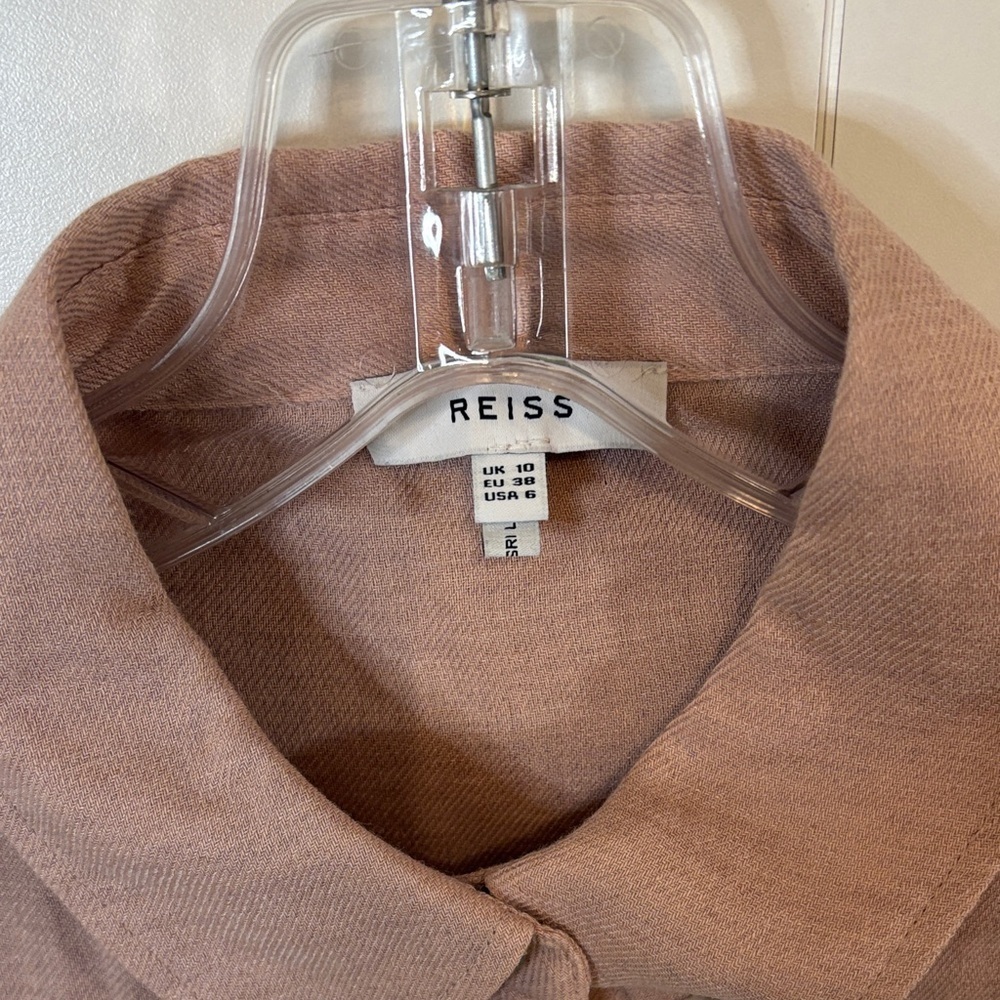 Reiss Blush Pink Linen Utility Shirt Button Front, Epaulettes size 6 - Picture 2 of 5